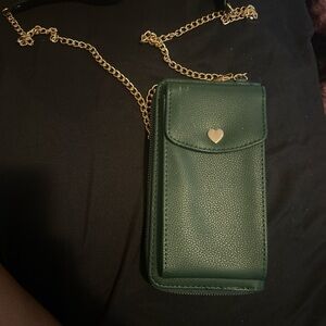 Green Heart-Accent Crossbody Phone Bag